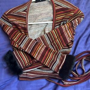 Y2K Wrap Top w/ fur Cuffs